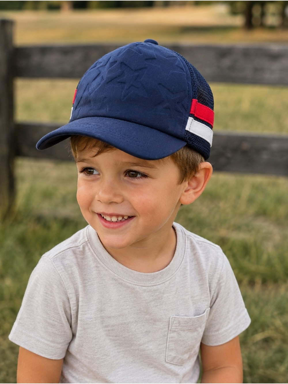 Kids Navy Stars Trucker Hat Red White Blue Like New